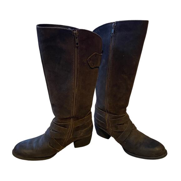 Born Womans 9 Moana Heavy Leather Western Riding Boots Motorcycle Buckle Brown - Picture 6 of 11